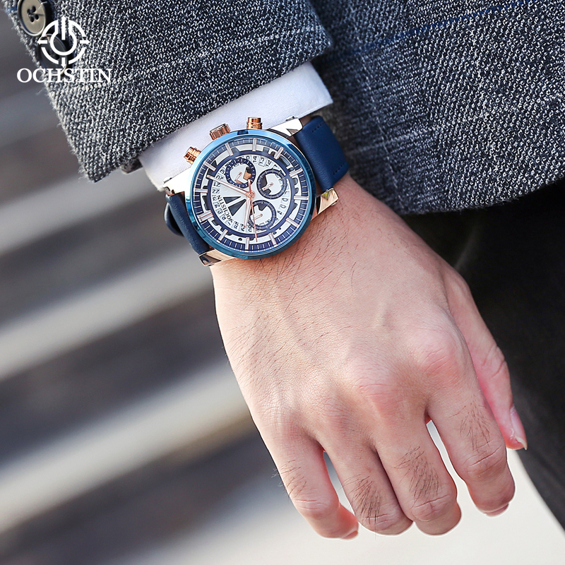 new product Ochstin's 2024 minimalist trendy pilot series multifunctional quartz movement watch for men's quartz watches smile