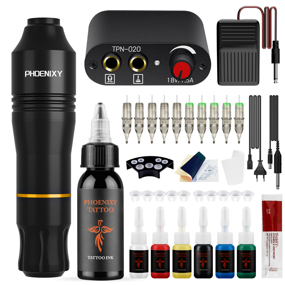 Quality Professional High Tattoo Pen Kit Complete Rotary Tattoo hine Power Supply Needles Ink Pigment Rotary Tattoo Pen Set smile