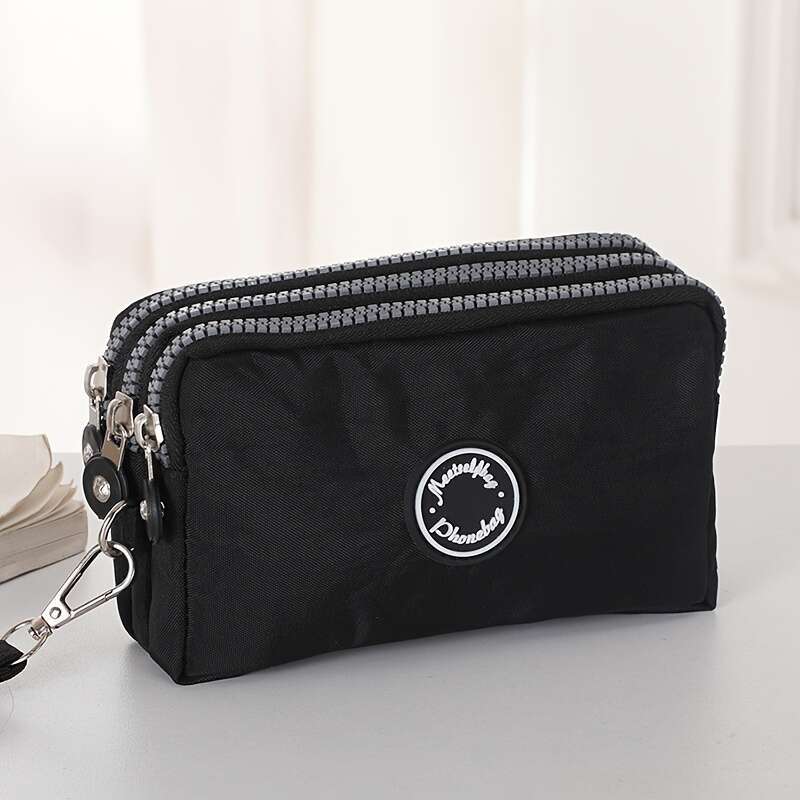Triple Zipper Clutch Wallet Secure compartments, Ultra-Lightweight & Stylish Wristlet - Durable Nylon Phone Pouch for On-the-Go Convenience