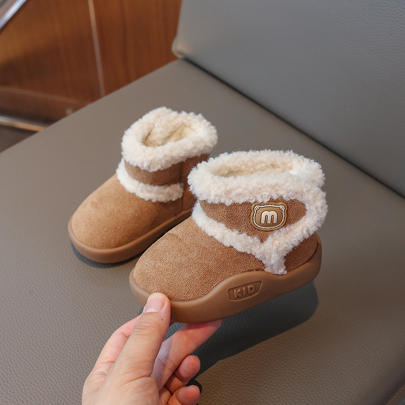 Free Shipping 2024 New Children's Snow Boots with Thick Velvet for Baby Girls, Khaki Cotton Shoes, Anti slip Soft Bottom, Boys' Casual Shoes