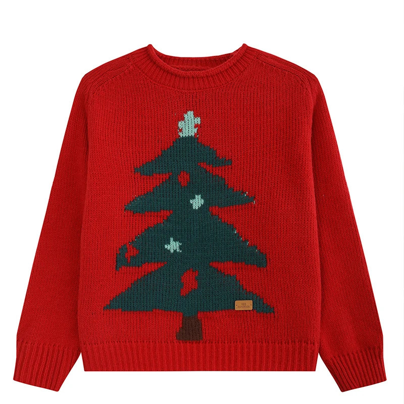 Year Christmas Tree Jacquard Womens O-neck Thick Zipper Australian Wool Knitted Sweater Winter Loose and Casual n 241113
