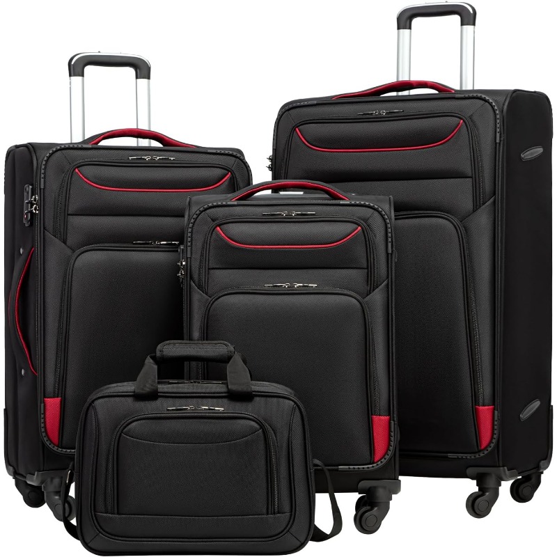 Lage 4 Piece Set Suitcase Spinner TSA Lock Softshell lightweight (purple+sliver) 4