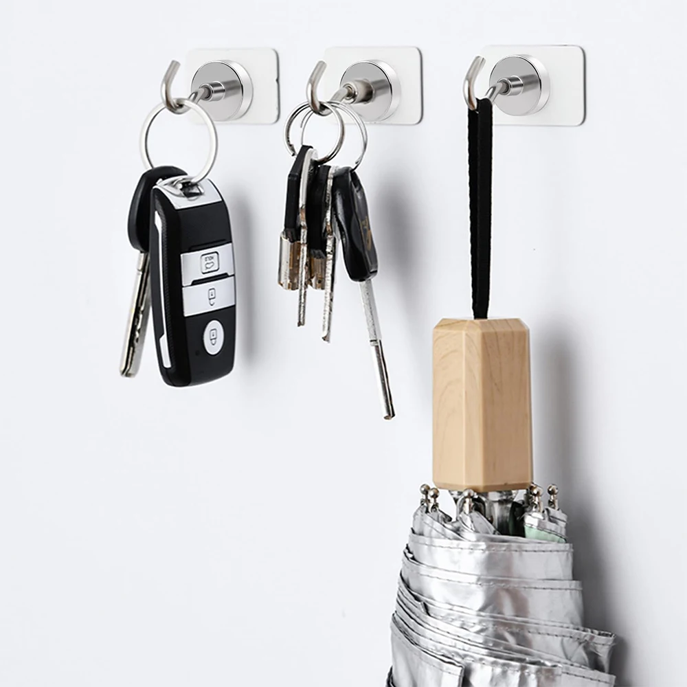 10/20/60Pcs Super Strong Neodymium Powerful Magnetic Hooks Ring Metal Magnet with Curved Hook Hanger for Hanging,Fridge,Wall,Key