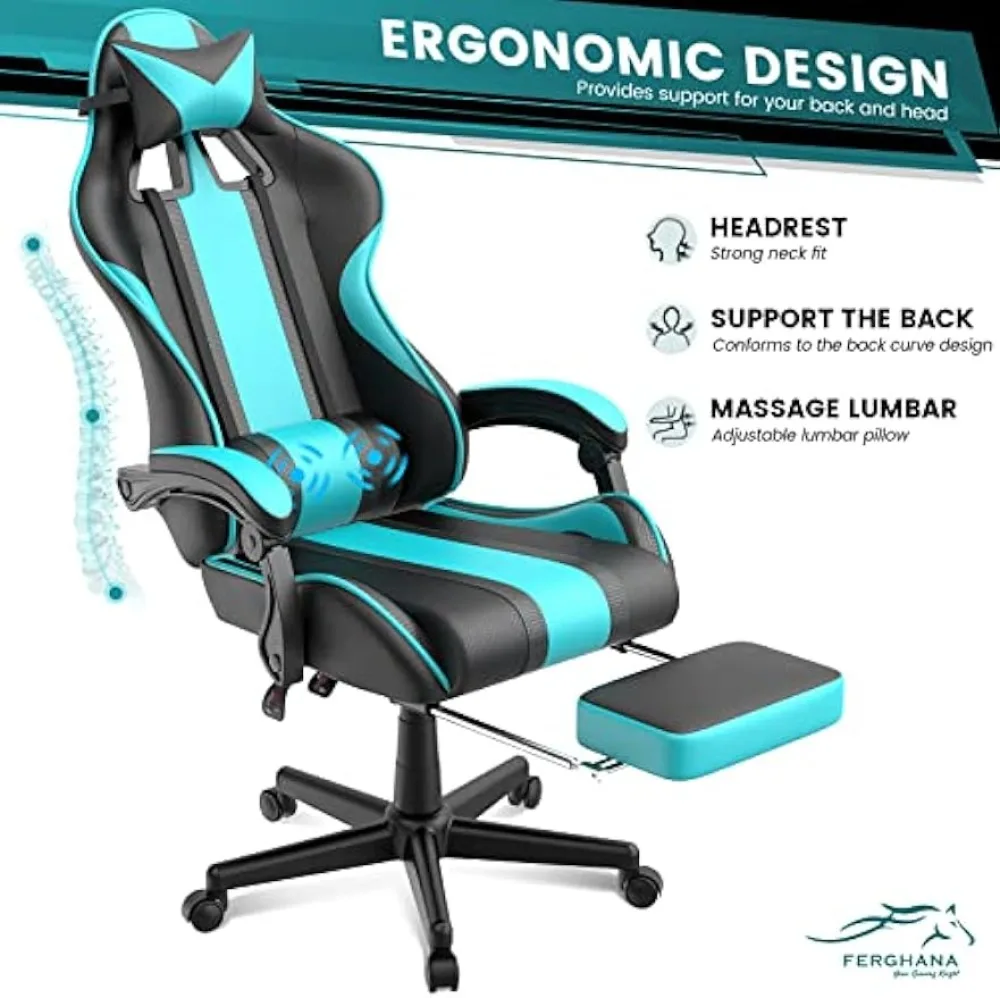 Blue Gaming Chair with Footrest, Ergonomic Gamer Chair,Office Computer Gaming Chairs,E-Sports Racing Game Chair