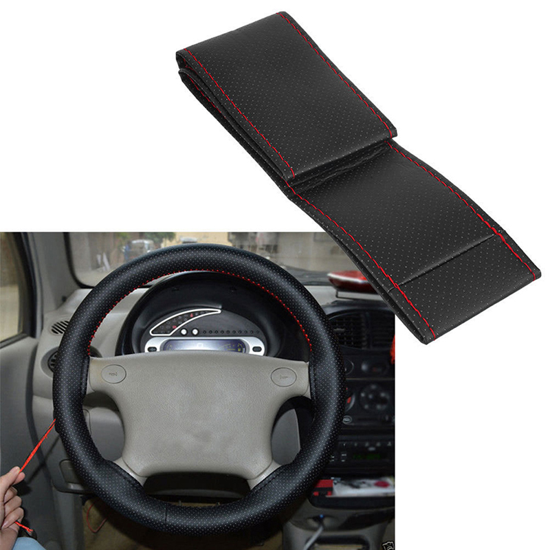 Steering Wheel Car DIY Cover ddmysmile Soft Artificial Leather Wheel Braid Cover With Needles And Thread Car Accessories Smile