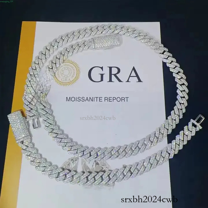 8MM VVS moissanite with sier necklace Custom sized Cuban chain Hip Hop Style Chain