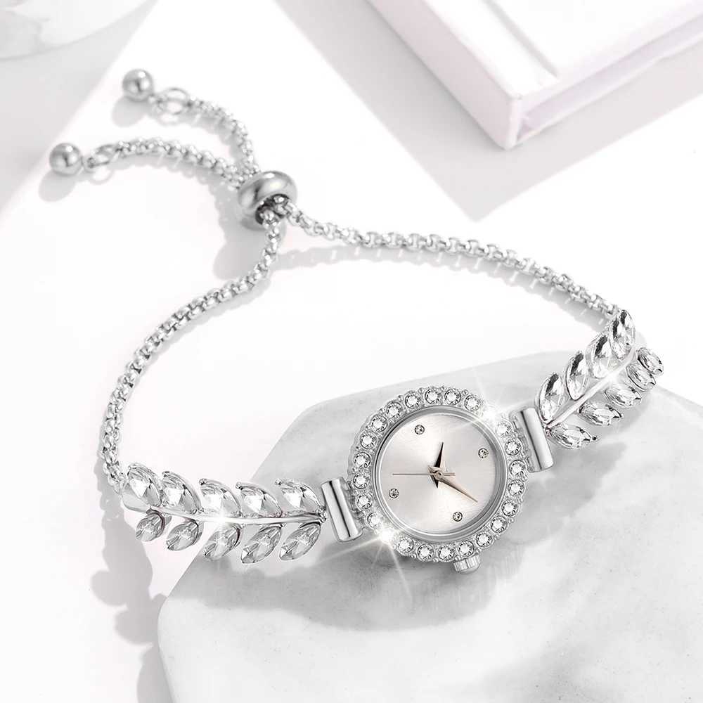 6PCS Silver Women Watch Light Luxury Dial Quartz Wristwatch Wheat Ear Telescopic Bracelet Strap Watch Jewelry Set Gift For GirlsXJ241109
