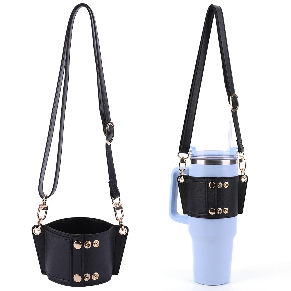with strap Water Bottle Handle Shoulder Strap For Stanley 30oz 40oz Bottles PU Leather Coffee Mug Accessory Universal Sling Bag