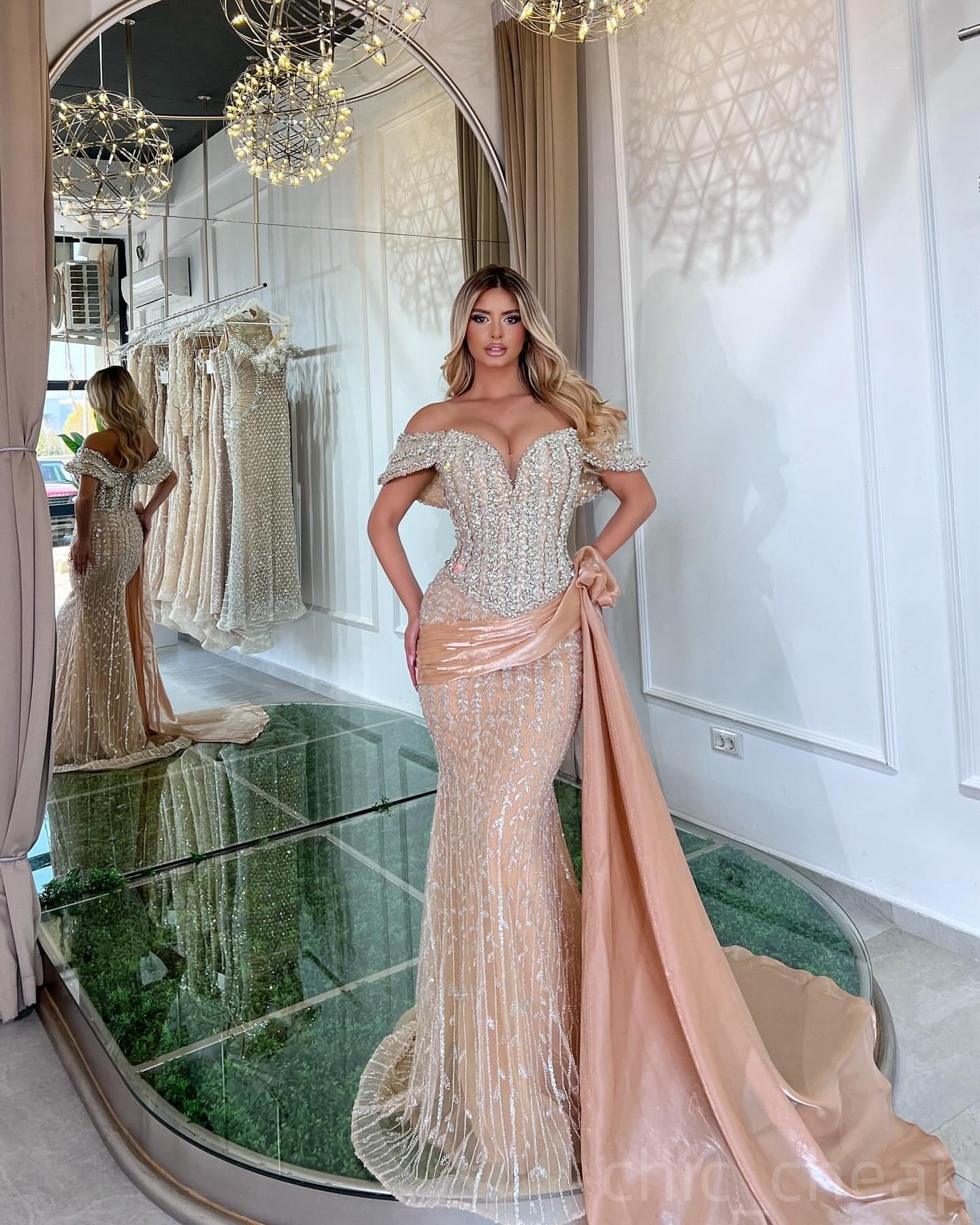 2024 Plus Size Champagne Illusion Mermaid Prom Dresses For Special Occasions Rhinestones Satin Evening Party Birthday Gowns Dress For Women Vestidos d