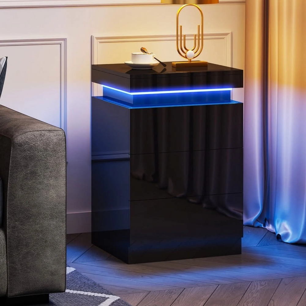 Living Room Furniture High Gloss Nightstand Bedside Table for Bedroom Bags LED Nightstand With 3 Drawers Nightstands Home
