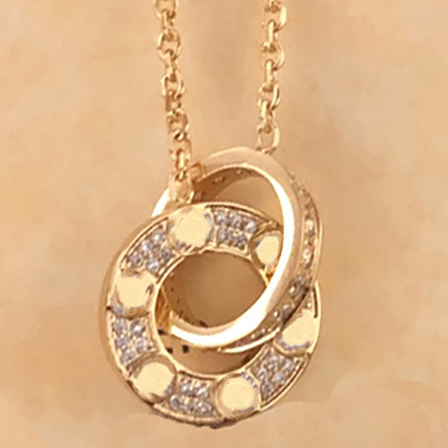 Luxury Fashion Necklace Designer Jewelry Party Sterling Silver Double Rings Diamond Pendant Rose Gold Necklaces For Women Fancy Dress Long Chain Jewel