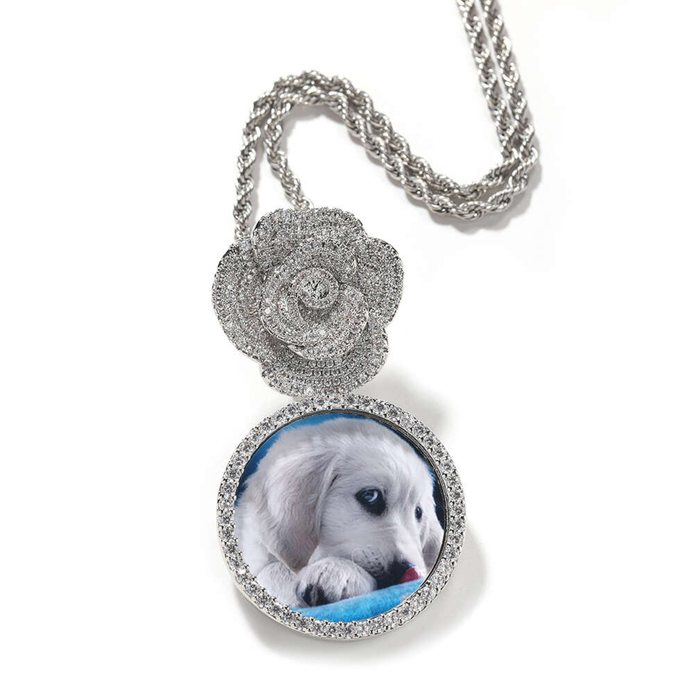 Top Quality Hip Hop Trendy Hip Hop Pendant Copper Cubic Zirconia Round Diy Photo Pendant Rose Button Diamond Jewelry Bling Crystal Rapper jewelry Coll