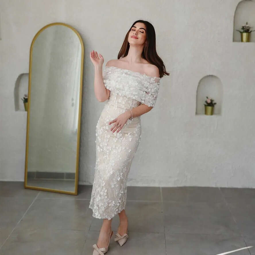 Sheath Ivory Prom Dresses Boat Neck Lace Appliques Evening Pary Gown Bead Sequin Ankle Length Womens Special Ocn Dress