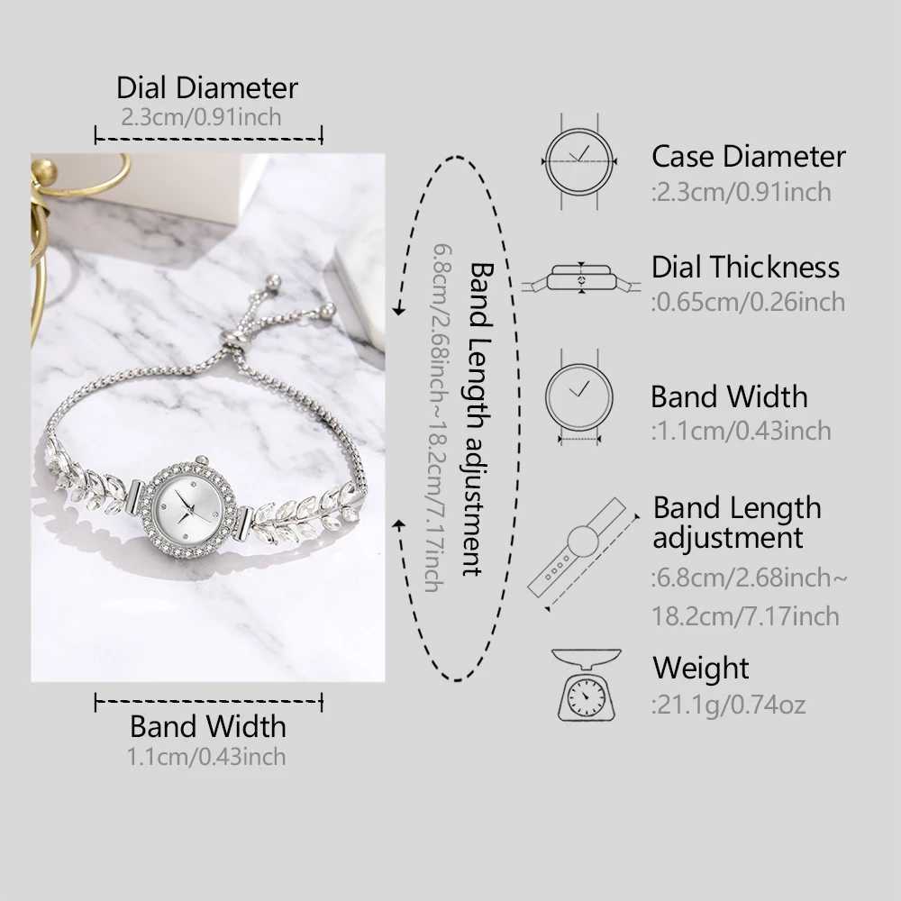 6PCS Silver Women Watch Light Luxury Dial Quartz Wristwatch Wheat Ear Telescopic Bracelet Strap Watch Jewelry Set Gift For GirlsXJ241109