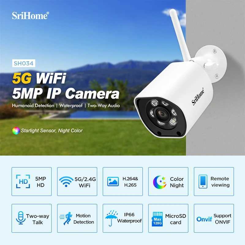 IP Cameras SriHome SH034 5MP PTZ IP Camera 2.4G+5G Human Detection Audio Security Video Surveillance Camera HDR Len Cam 240413