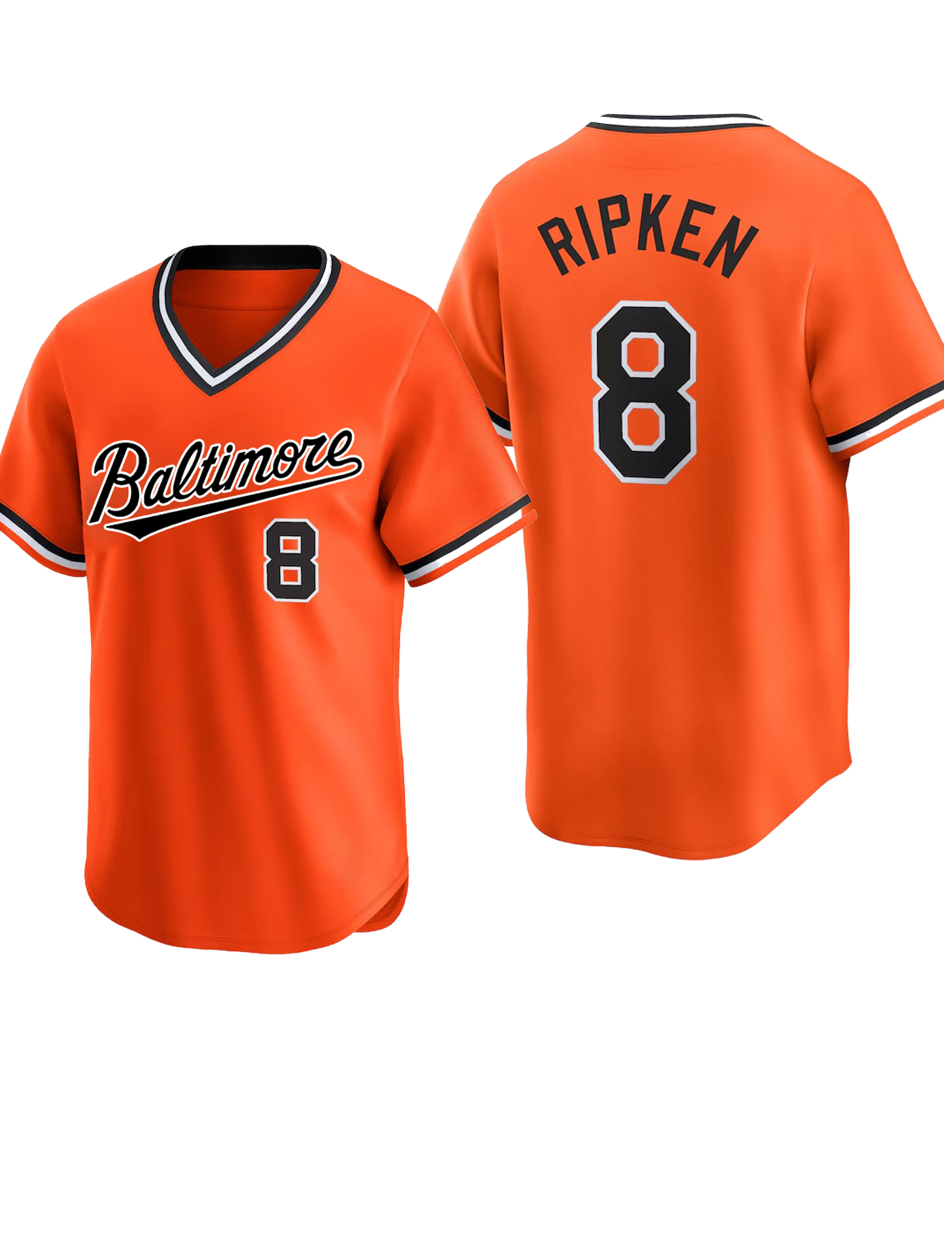 Men's Short Sleeve V-neck Baseball Jersey - Comfy Top with Letter and Number 8 RIPKEN Embroidery for Training and Competition