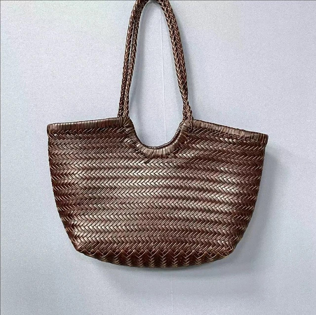Fashion Handbags Woman Cow Second Layer Split Leather Weave Shopping Basket Tote Purse Handle Bags Split Leather Zipper BagVoyage