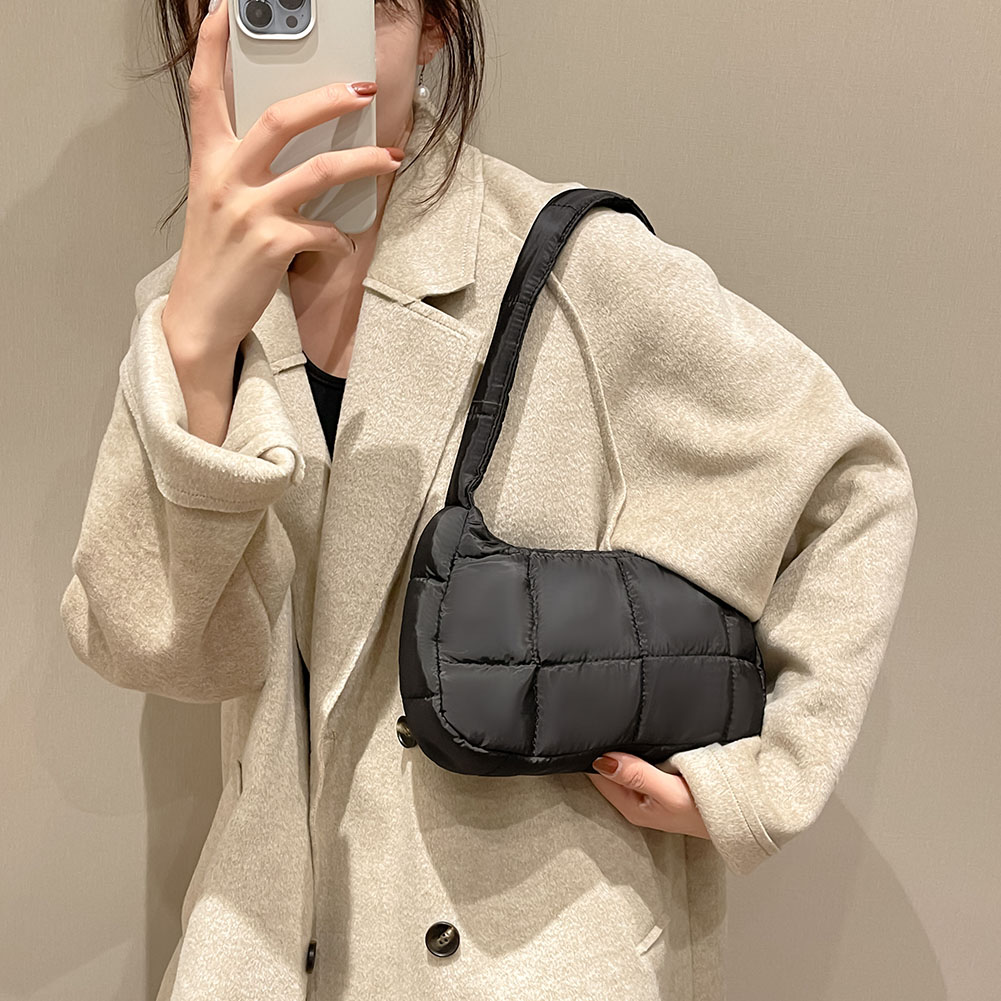 Winter Fashion Quilted Handbags Ladies Casual Cotton-Padded Solid Color Small Top-Handle Women Underarm Shoulder Bags