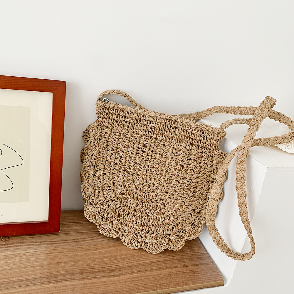 Sling Purse Bohemian Summer Handmade Knitting Crossbody Bag Women's Straw Rope Woven Satchel Vintage Weaving Small Shoulder Bags smile
