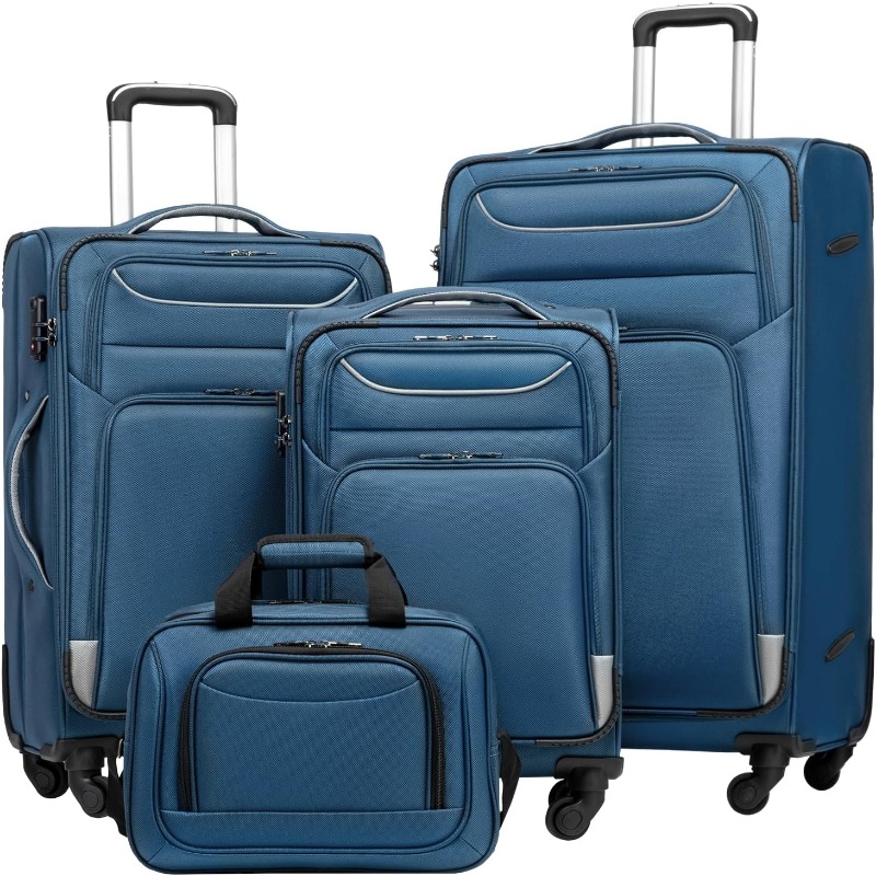Lage 4 Piece Set Suitcase Spinner TSA Lock Softshell lightweight (purple+sliver) 4