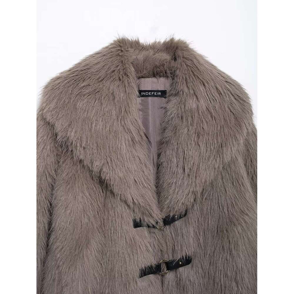 shanshi fur coat women Women's winter temperament lapel faux fur warm jacket