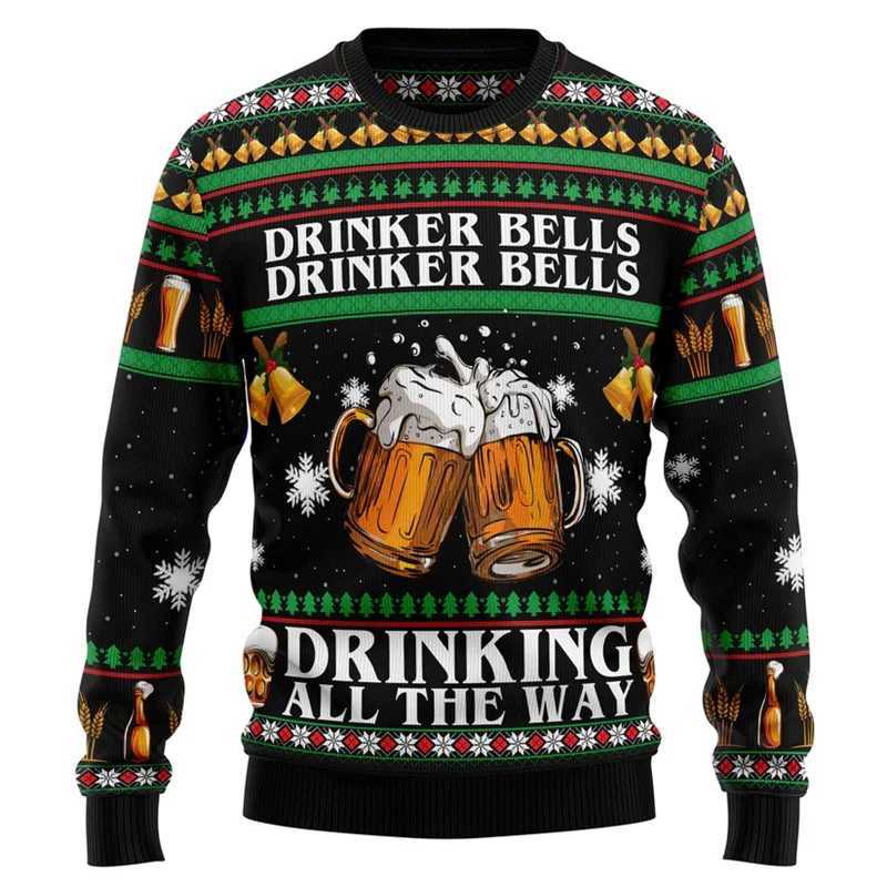 Beer Lovers Ugly Christmas Sweater For Men 3d Printed Xmas Pullover Hoodies New Year Women Kids Long Sleeve Loose Sweatshirt LX241113