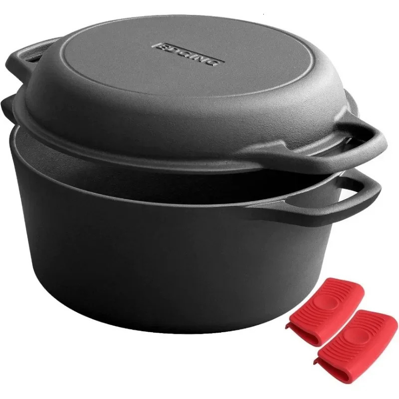 Cast iron Dutch oven pot cooking pot with pan cover cast iron frying pan pot set with double handle indoor and outdoor 241108