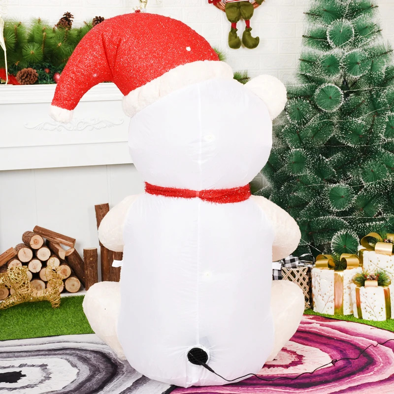 Inflatable Plush Doll White Polar Bear Holding Gift Box LED Lighted Blow Up Christmas Decoration Year Party Home Ornament 241113