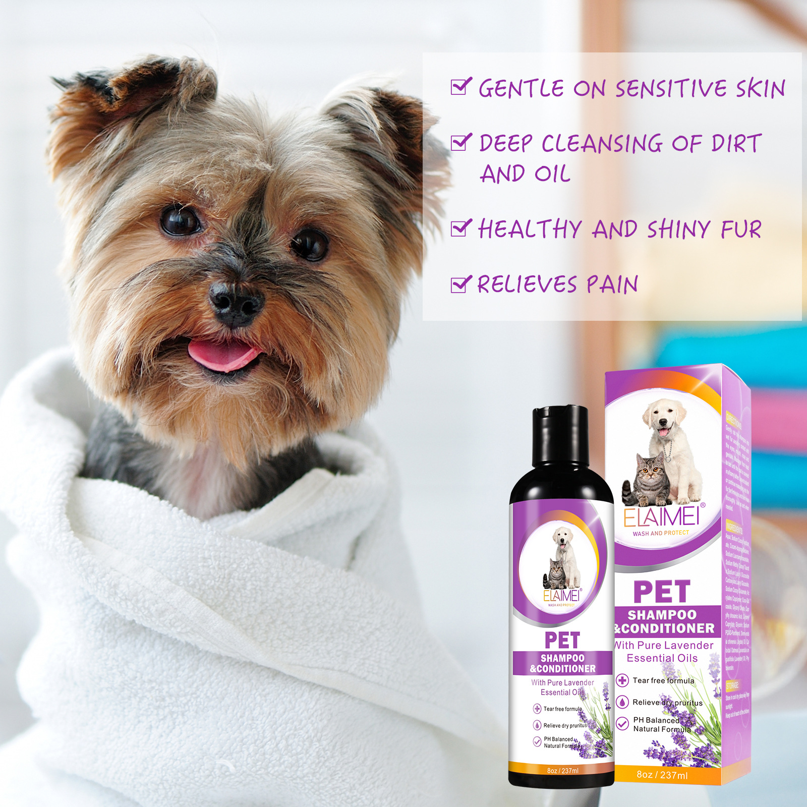 237ML Pet Hair Softening Shampoo Pet Shower Gel Removing Mites and Dirt Body Wash for Puppy Dog Cat Pet Cleaning Bath Gel