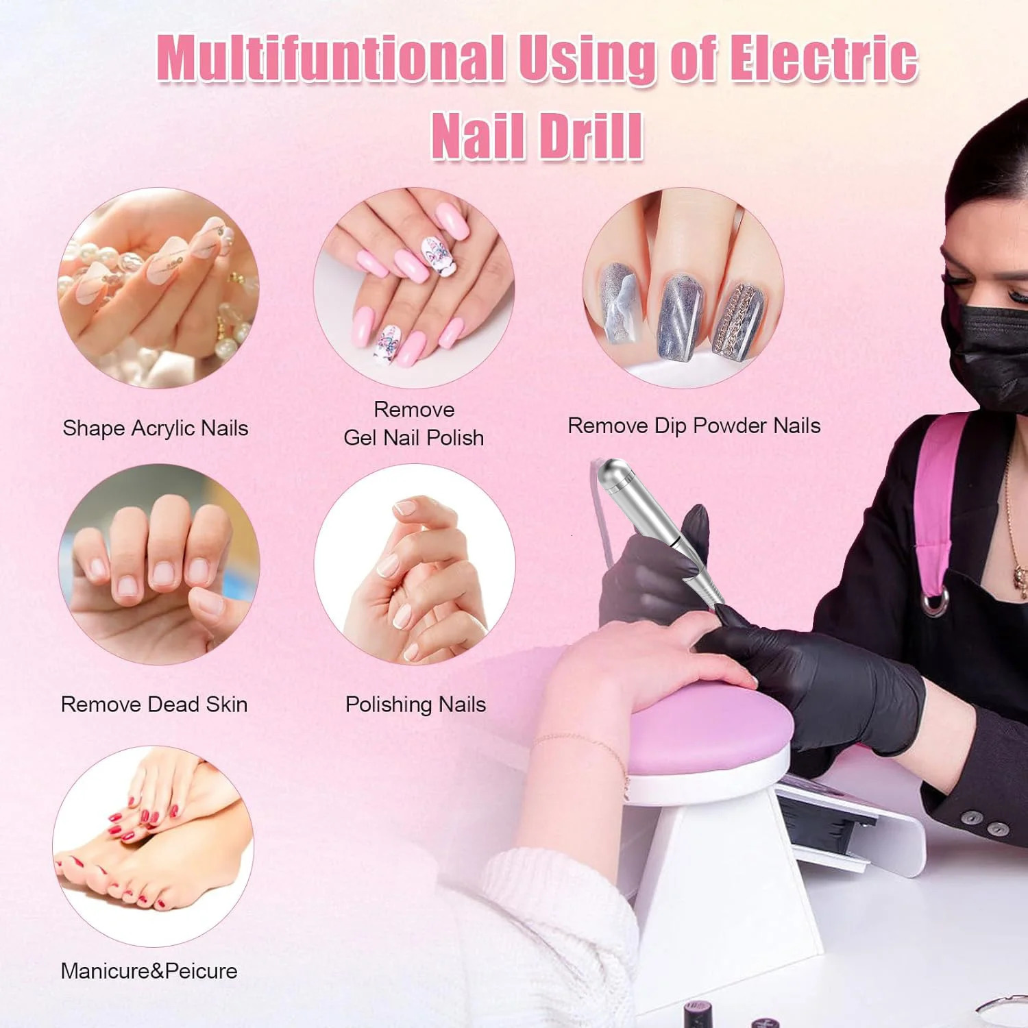 45000RPM nail drill machining machine electric drill for nail regeneration nail sander for gel nail polishing 241112