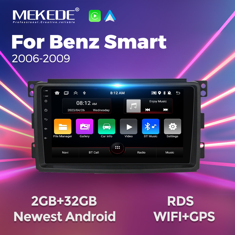 MEKEDE Android System for Smart Fortwo W451 2006~2009 Stereo Car Radio Video Wifi Carplay Multimedia Screen 2 Din 9" Head Unit