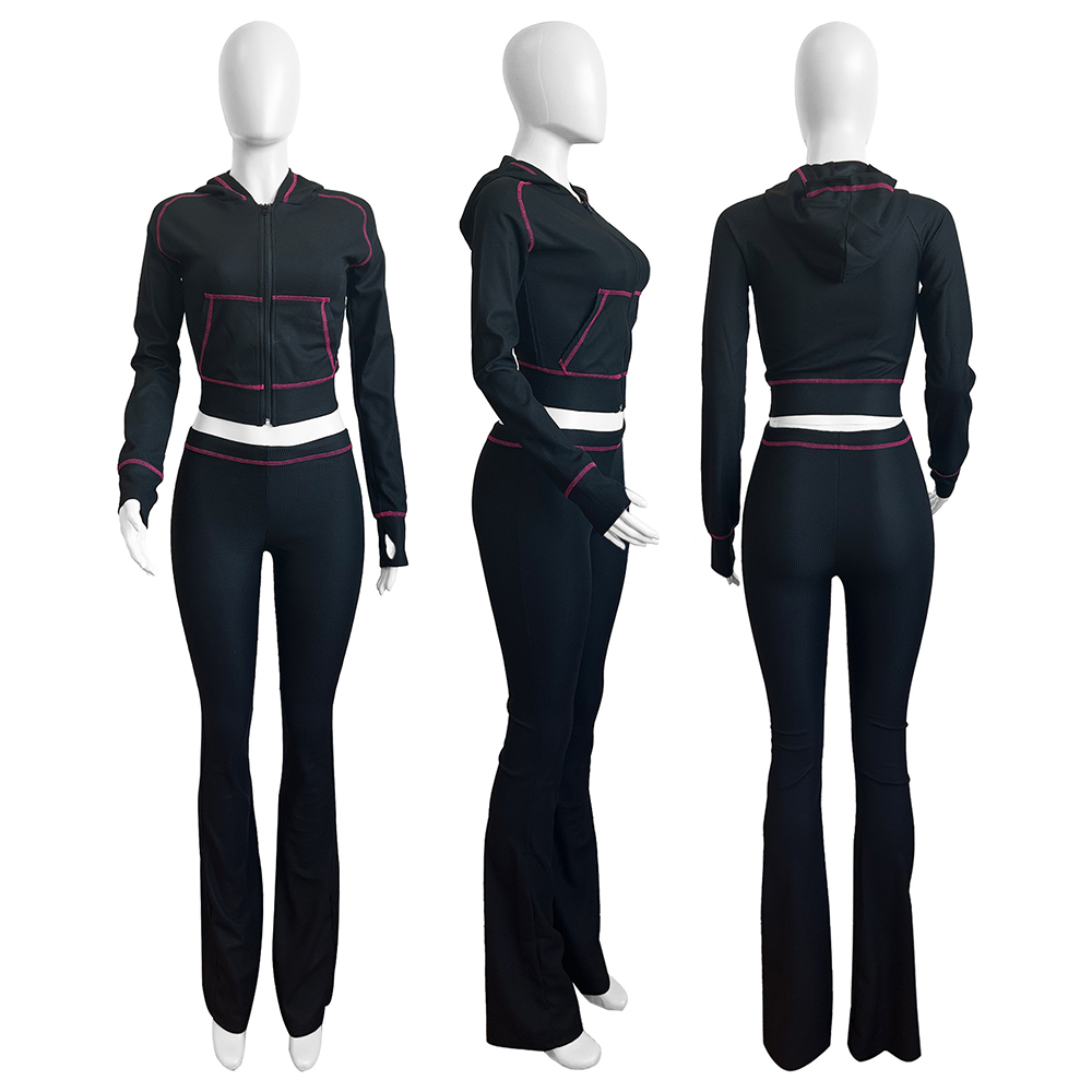 Women's Tracksuit Casual Hooded Neck Long Sleeve Sweatshirt And High Waist Flare Jogger Pants Active Sweatsuits