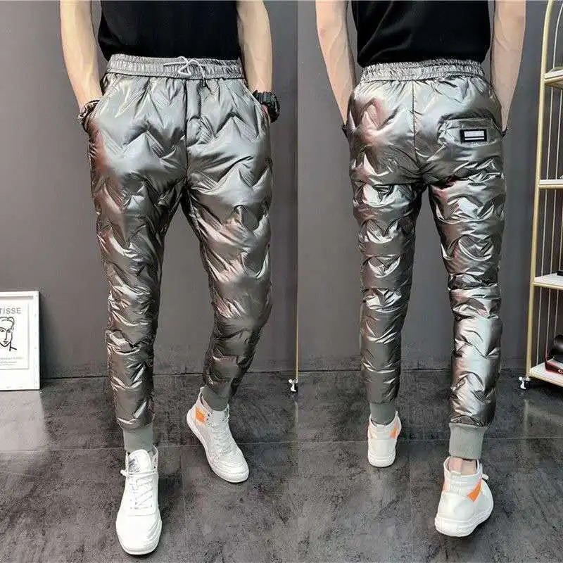 shiny winter down pants thick and warm sports pants casual mens ultra-thin outdoor windproof and waterproof cotton pants 241111