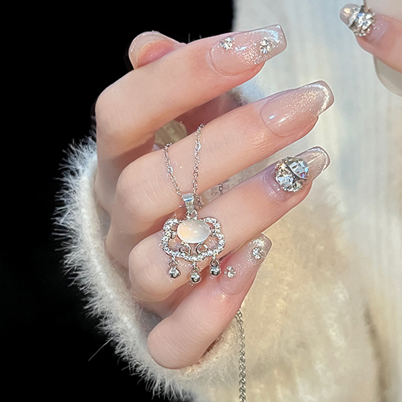 Women's Fashionable Stainless Steel Necklace Featuring Traditional Chinese Designs of Clouds & Peaceful Locks