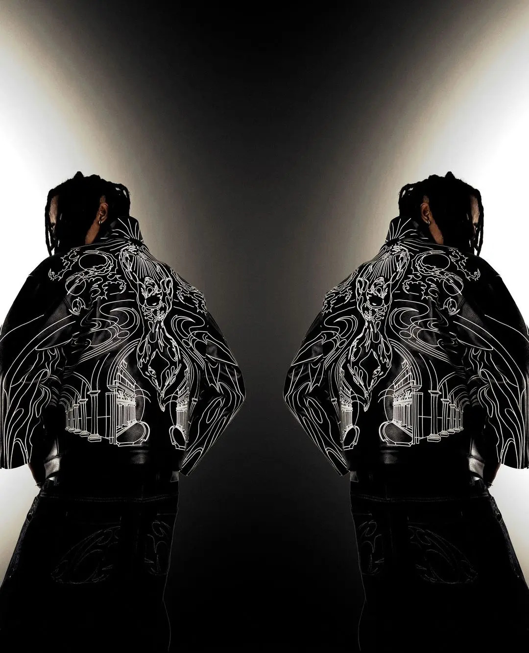 Y2k mens jacket Gothic retro black leather jacket with oversized line pattern Harajuku punk long sleeved zipper jacket clothing 241112