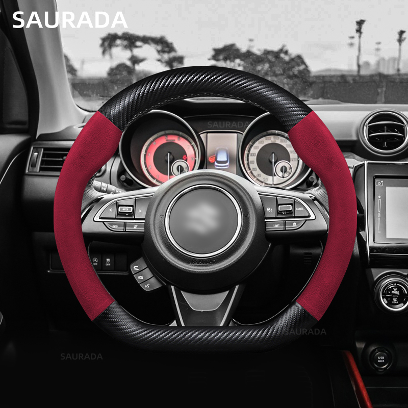 D Shape Leather Microfiber 38Cm Car Steering Wheel Cover For Suzuki Swift 2017 2018 2019 2020 ddmysmile 2021 2022 Sport Auto Accessories Smile