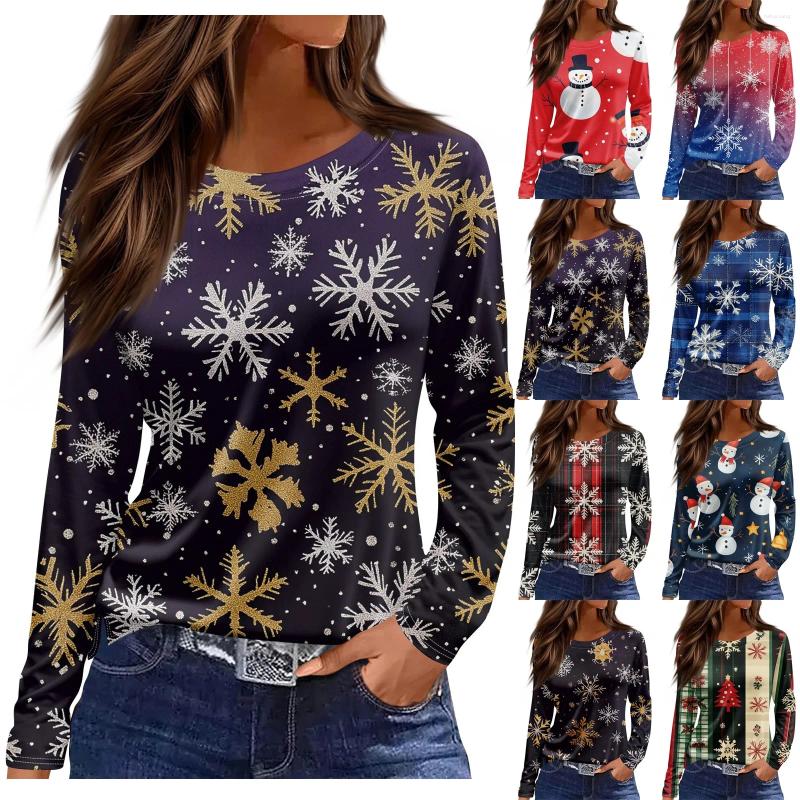 Women's Ral T Shirts Long Sleeve Tops, Vintage Casual Loose R-Neck Plus Size Christmas Clothes
