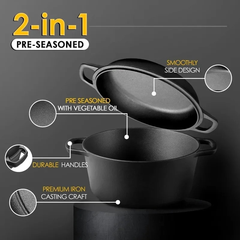 Cast iron Dutch oven pot cooking pot with pan cover cast iron frying pan pot set with double handle indoor and outdoor 241108