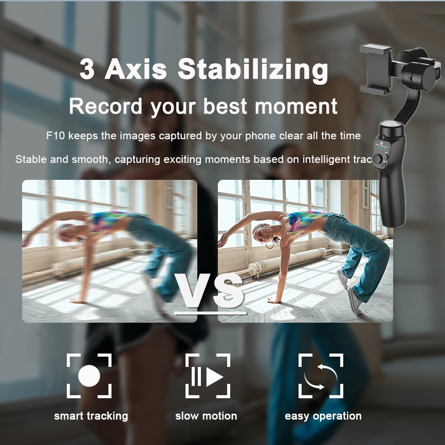 F10 Smart 3Axis Foldable Handheld Gimbal Stabilizer with Tripod for Smartphone Samsuny Selfie Stick for Anti Shake Video