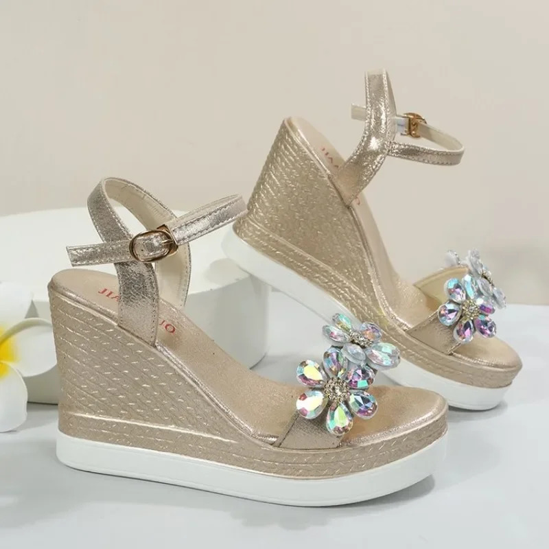 Women Summer Wedge Heel Sandals Platform Sandals Strap Open Toe Chunky Bottom Casual Shoes 2024 Gold Silver Pink Sandals 240401