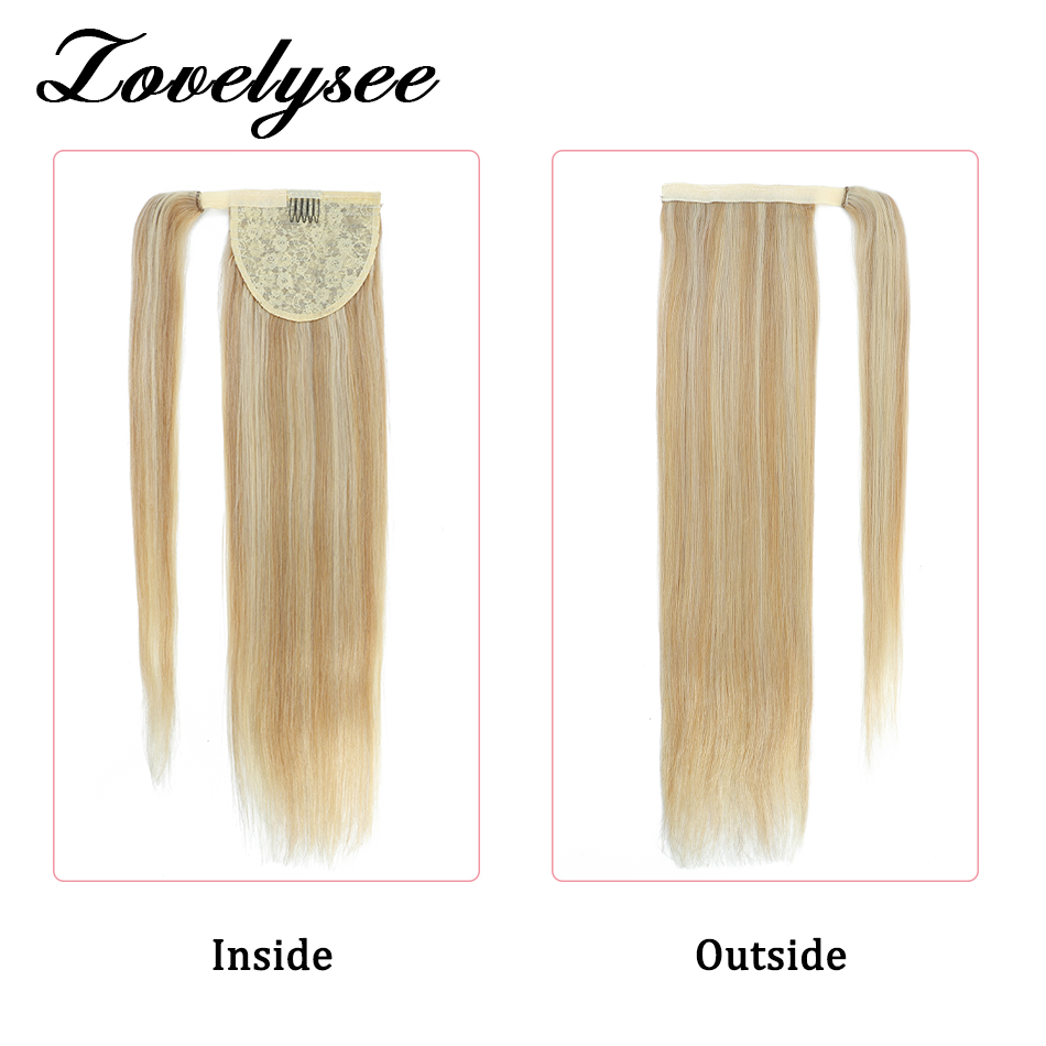 90G Ponytail Human Hair Extensions Wrap On Hair Clip Straight Brazilian Remy Hair Extensions Ombre Blonde Pony Tail For Women