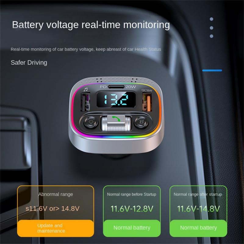 Car Bluetooth-Compatible Charger Pd20w+Qc3.0 Mp3 Player ddmysmile For Car Adapter Car Hands-Free FM Transmitter 7Color Atmosphere Light Smile Pd20w+Qc