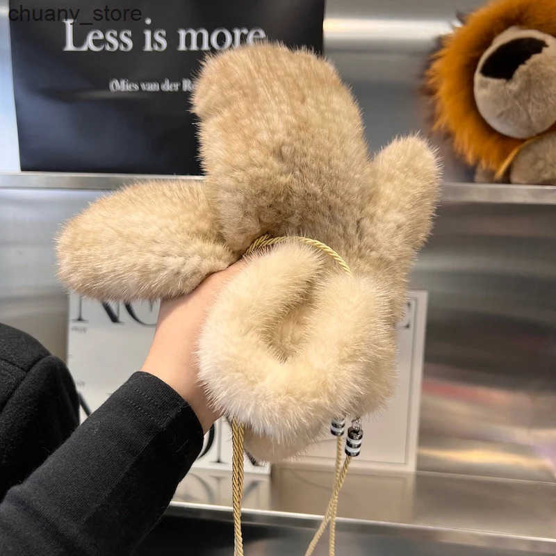 Fingerless Winter Real Fashion Soft Warm %Natural Mink Lady Good Elastic Genuine Gloves Knitted Fur Glove z250213