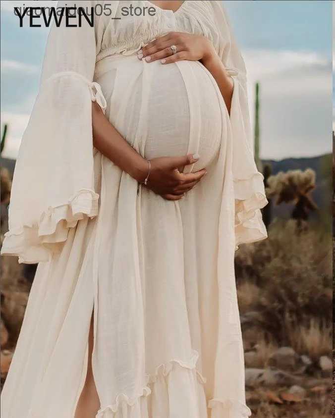 Maternity Dresses 2 pieces of Contton linen maternity dress for photo shooting photography dress baby shower set YEWEN YD211008 Q240413