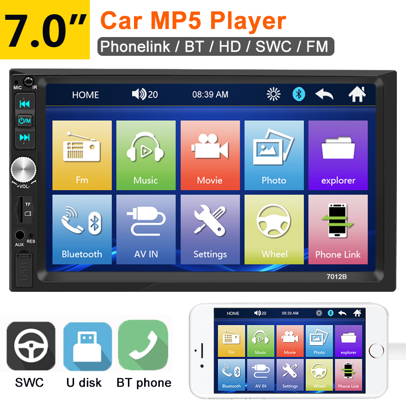 7'' Multi-language 2 Din Car Radio BT MP5 Player Auto Multifunctional Car Stereo 12V Touch Screen Bluetooth Carplay With Camera