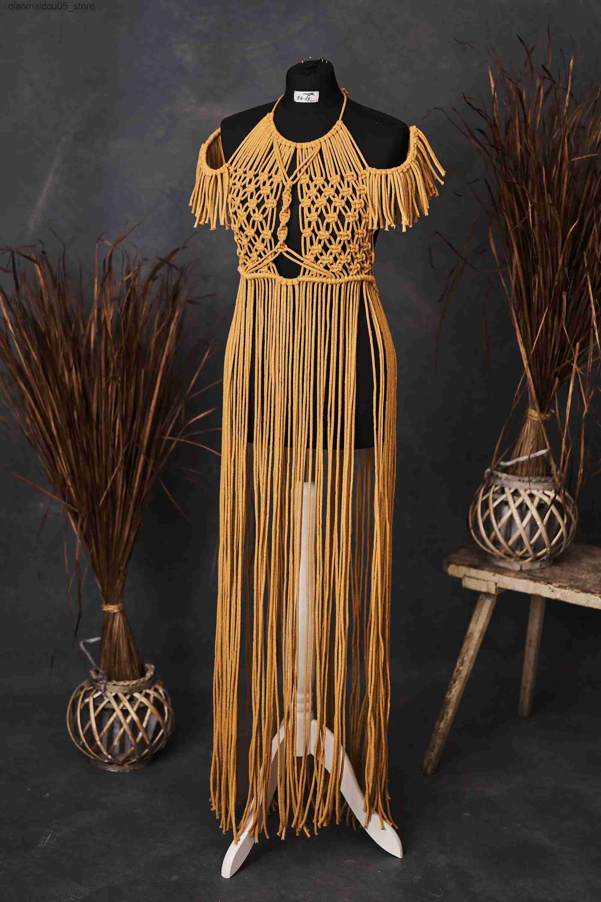 Maternity Dresses Macrame maternity dress for photography Bohemian rope dress Bohemian robe for pregnancy conversation Q240413
