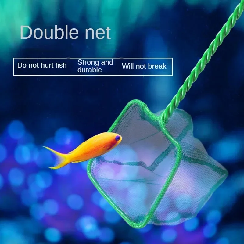 Fish Net Portable Long Fish Tank Fishing Nets Handle Round Aquariums Net Square Fish Tank Cleaning Tools Aquarium Accessories smile