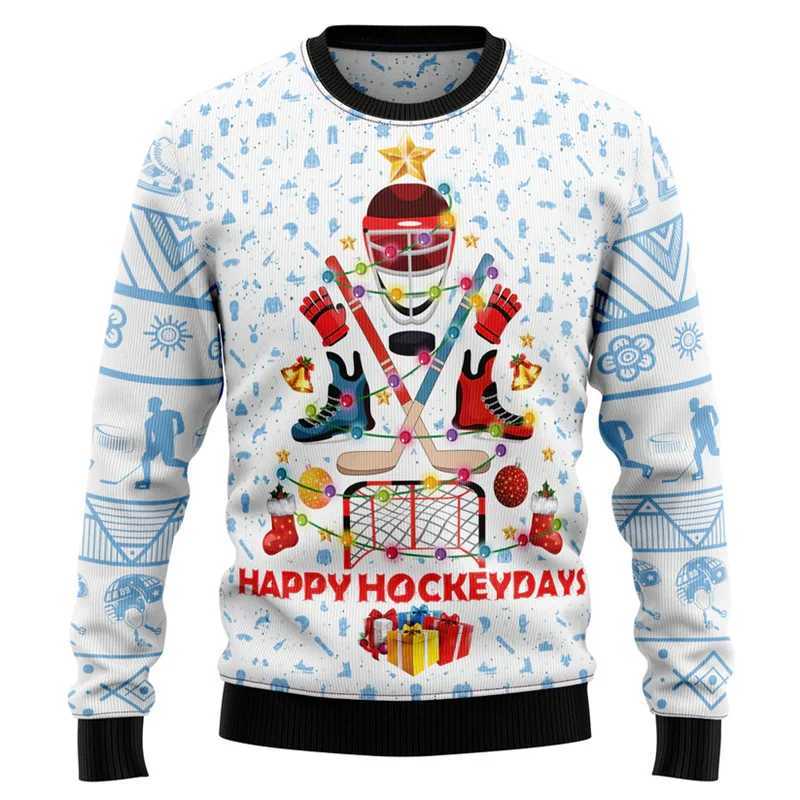 Xmas Hockey Sweatshirt For Men 3d Printed Christmas Ugly Christmas Sweater Sports Loose Sweatshirts Children Festival Hoodies LX241113