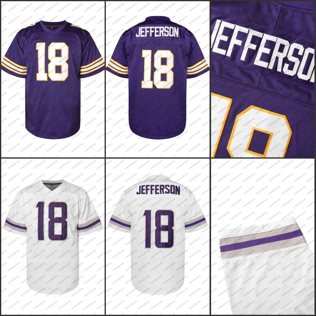 #18 JEFFERSON Comfy V-Neck Football Jerseys Men Mesh Embroidery For Training And Competition Breathable Moisture-Wicking Short Sleeve Top for Active J
