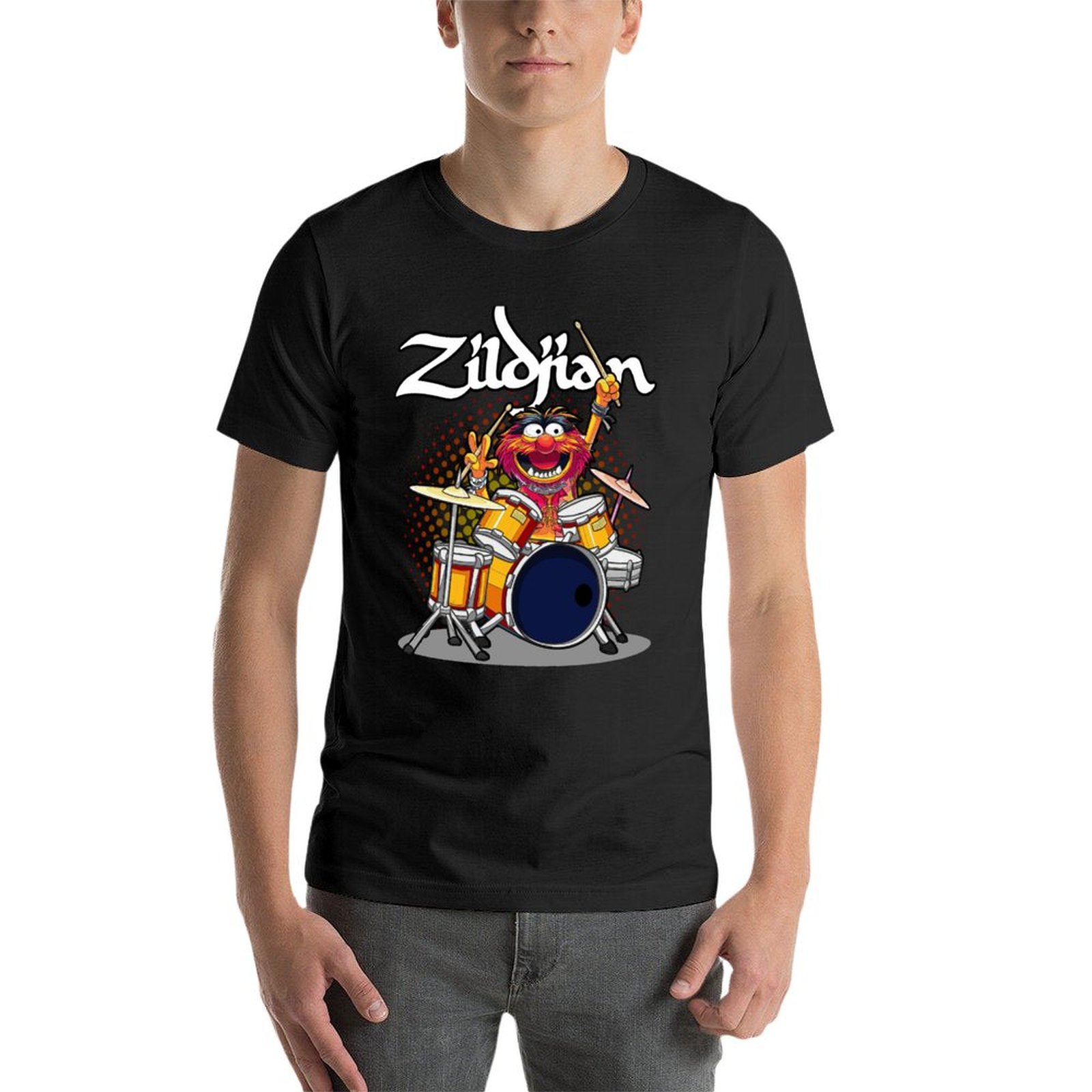 CYMBALS ZILDJIAN ANIMAL DRUMMER T-Shirt Plus ddmysmile Sizes Oversizeds Mens Graphic T-Shirts Funny Smile